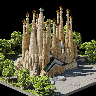 VoxStories #7 - Sagrada Família 3d barcelona basilica church diorama familia iso isometric magicavoxel sagrada spain voxel voxels