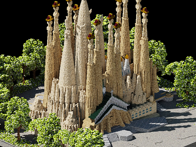 VoxStories #7 - Sagrada Família 3d barcelona basilica church diorama familia iso isometric magicavoxel sagrada spain voxel voxels
