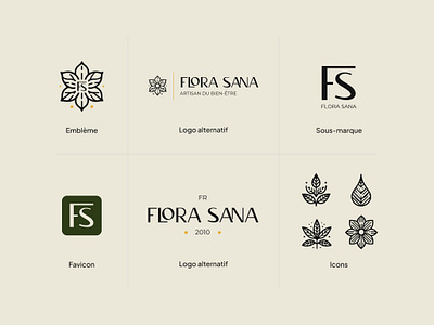 Icon and Emblem Design for Flora Sana branding crafting design flore graphic design illustration logo logo concept logo design logo set natural natural cream oil well being