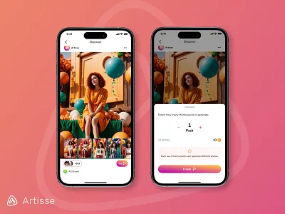 Artisse AI: Generate from template ai app artificial intelligence basket bottom sheet coin generated generation info information mobile photo photograph picker prompt template theme theme pack try warning