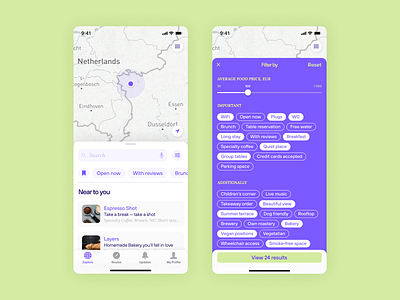 NOMADCOFFEE | Mobile App Search and Filter app design apple guidelines application branding colorful filter filter app filter design human interface map mobile mobile app mobile app design search search places service tabs ui uiux ux