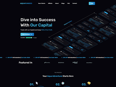 AQUA Funded Prop Firm | 5000$ aqua branding design development figma funded funds landing page marketing trading ui uiux ux