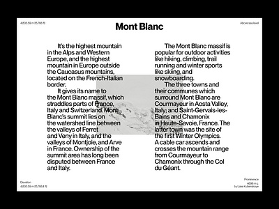 Mont Blanc | Editorial layout, pt. 1 design editorial figma graphic design grid landing landing page layout minimal minimalism minimalist poster swiss typographic typography ui ui design user interface web web design