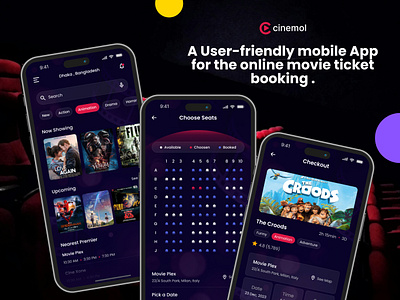 Cinemol-Movie Ticket Booking App cinema app cinemabooking films filmtickets movietheater movietickets onlinetickets ticket booking ticketbookingapp ui ux