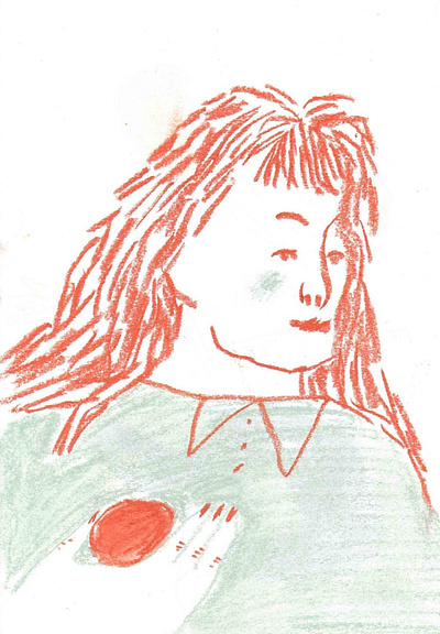 girl with a peach illustration