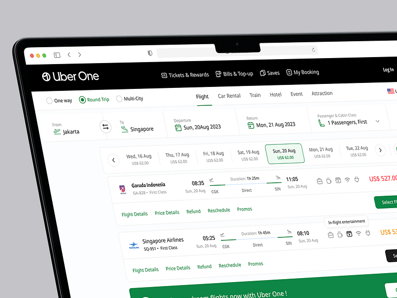 Uber One - Flight Booking Web Application app appdesign application dash dashboard design one uber ux web
