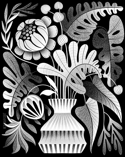 community black and white community design digital diversity floral illustration jennypoart procreate stippling vase