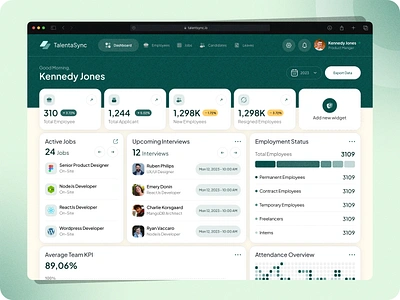 TalentaSync - HR Management Dashboard bar chart candidates charts dashboard hr management job job listing job management metrics navbar product design ui widgets