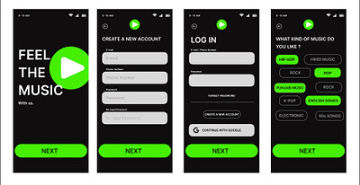Music Stream App UI Design app dark theme design graphic design green minimal music ui ux