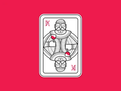 Drunken King card character deck design drunk drunken glass illustration k king line minimal playing cards retro shirt wine