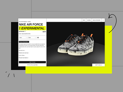 (E-commerce) Nike air force experimental bold e commerce grid minimalism nike shoes typography ui ui design website yellow
