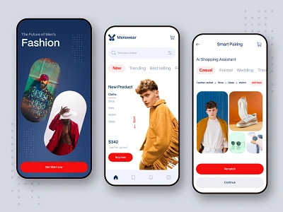 Menswear- Fashion E-commerce App ai assistant brand clothing clothing app clothing brand design e commerce ecommerce ui fashion fashion app fashion store mobile mobile app online sote shop app shopping ui ui design uiux ux