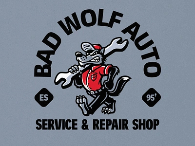 Big Bad Wolf Mascot Logo | Bad Wolf Auto auto big bad wolf branding dasedesigns illustration mascot mascot logo mechanic retro shop logo sports sports logo sports mascot vintage vintage cartoon vintage mascot wolf