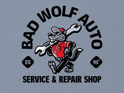 Big Bad Wolf Mascot Logo | Bad Wolf Auto auto big bad wolf branding dasedesigns illustration mascot mascot logo mechanic retro shop logo sports sports logo sports mascot vintage vintage cartoon vintage mascot wolf