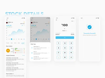 Buy Stocks - Transaction Succesful app blue crypto done finance fintech keyboard market mobile app mobile design order payment product design stock success successful transaction ui uiux ux