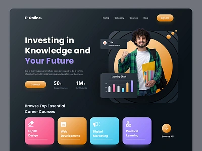 E-learning Landing Page Design design edtech website templates education website elearning website home page landing landing page landingpage learning platform online class online education online education website ui web web design web page webdesign website website design