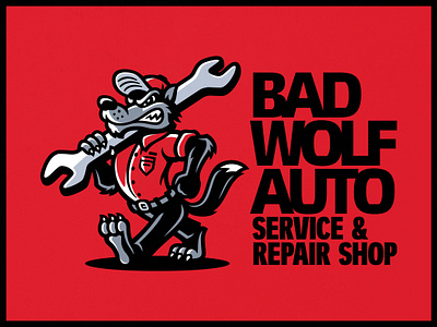 Bad Wolf Auto Mechanic Mascot Logo auto shop cartoon dasedesigns design illustration logo design mascot mascot logo mechanic retro sports logo vintage vintage mascot wolf wolf logo wolves
