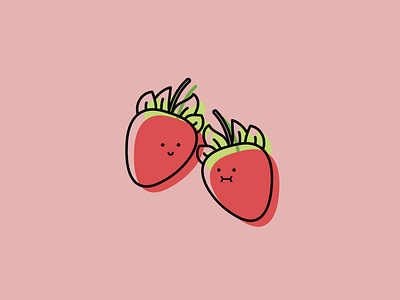 Strawberries. character couple design face food fruit illustrated illustration minimal pair red simple strawberries strawberry