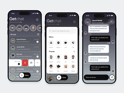 Getchat - Chat Mobile App ai app chat chat app chat mobile app chatbot clean message mobile app mobile design ui kit unique