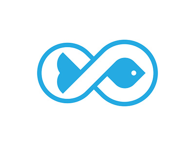 infinity fish logo animal animals blue fish fishing hunt infinite infinity limtless logo logodesigner market minimilist premade logos ship store tech technology water wave