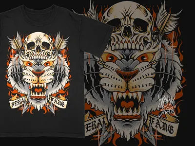 TIGER TATTOO WITH THE CROSSED ARROWS art design graphic design illustration logo skeleton tattoo tattooart tiger