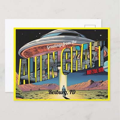Retro Style Alien Craft Postcard alien postcard retro ufo
