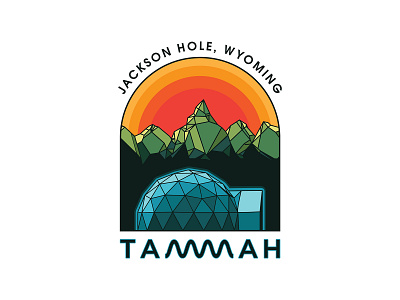 Tammah Jackson Hole: Arch Sticker Design blues geodesic geodome geometric grand teton greens igloo line art mountains nature oranges outdoorsy retro colors sunset yellowstone
