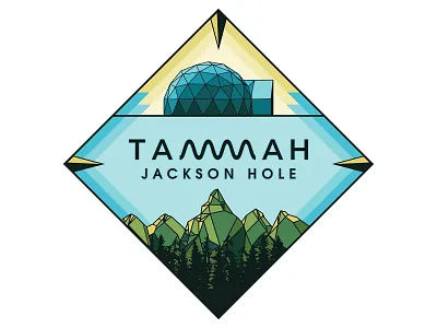 Tammah Jackson Hole: Diamond Sticker Design blues compass diamond geodesic geodome geometric grand teton graphic design greens igloo line art logo mountains national park nature outdoorsy sticker yellows yellowstone