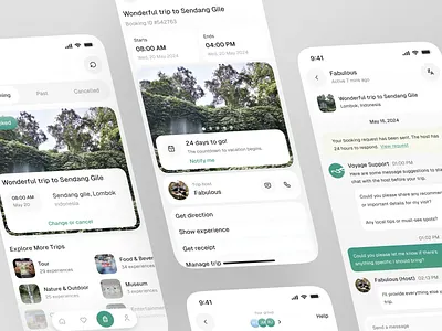 Voyage - Travel App [Trips] attraction booking booking app calendar card chat chat box clean design trend minimalist mobile notification tab travel travel app trend trip ui ux