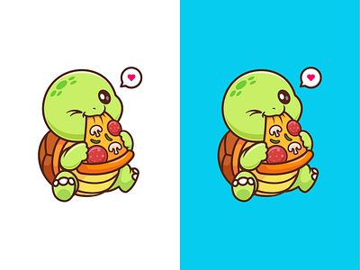 Turtle Eating Pizza🐢🍕 animal art bite branding bread character cute doodle eating food icon illustration logo pizza reptile sitting slice turtle vector