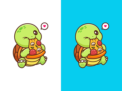 Turtle Eating Pizza🐢🍕 animal art bite branding bread character cute doodle eating food icon illustration logo pizza reptile sitting slice turtle vector