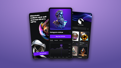 Crypto Marketplace app ui design crypto crypto app crypto app design crypto design dark mobile app ui neon nft nft design nft marketplace purple purple app