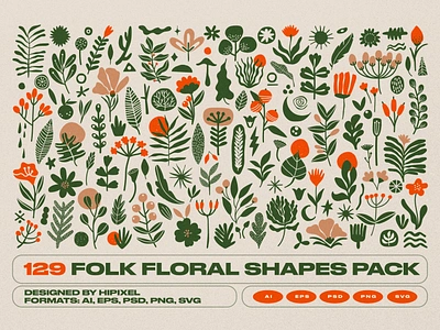 Folk Floral Shapes Pack bohemian boho feminine floral flower folk icon leaf logo magic nature planet shape tattoo vintage