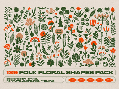 Folk Floral Shapes Pack bohemian boho feminine floral flower folk icon leaf logo magic nature planet shape tattoo vintage
