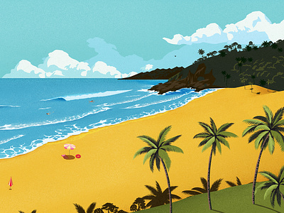Beach scene beach illustration illustrator ocean palm trees the creative pain vector