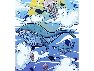 Whale high album album cover albumcover artwork awesome branding cloud clouds colorful cover illustration life logo mascot ocean pop art poster sea sky whale