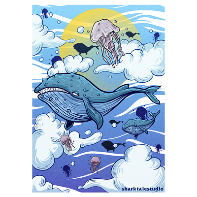 Whale high album album cover albumcover artwork awesome branding cloud clouds colorful cover illustration life logo mascot ocean pop art poster sea sky whale