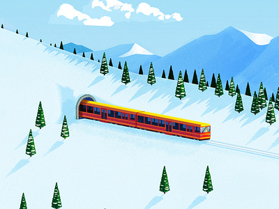 Snow train illustration illustrator mountains snow the creative pain train vector