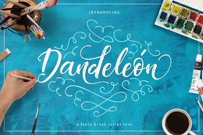 Dandeleón branding brush script display fancy brush font font style lettering logo design modern typeface product tag script swashes vintage