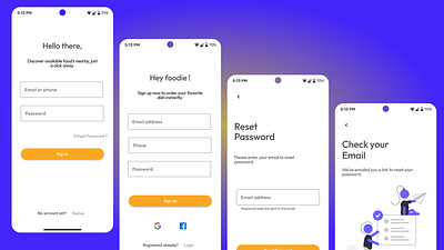 Food App for Mobile (Login+Signup) +Bonus android app design app ui check email design design for mobile food app ios login login page reset password signup signup page ui ux