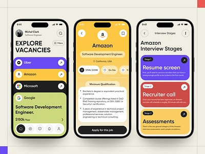 Recruitment App UI Design app app design app ui career clean ui design employment hiring platform hr hr management human resources job job listing job portal mobile app mobile ui recruitment recruitment app ui ux