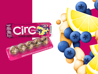 CirC Bites: Peanut, lemon & blueberries berries blueberries design food grain texture grit illustration lemon package peanut texture vector