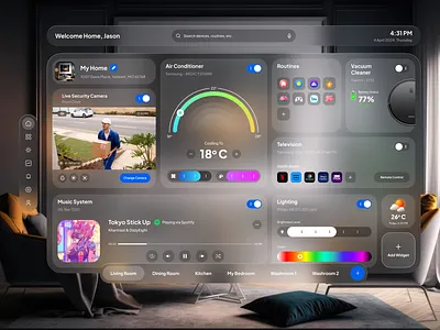 Smart Home Spatial UI - Apple Vision Pro apple concept design figma glassmorphic smart devices smart home smarthome smarthome ui spatial spatial app spatial concept spatial design spatial smarthome spatial ui ui ux vision os vision pro vison os ui