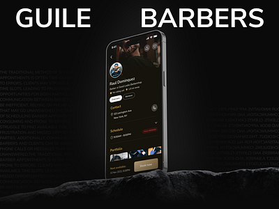 Guile: Mobile UI/UX for barbershops animation app barber black calendar case study clean dark design homepage interface mobile design motion motion graphics profile settings sign in ui ux