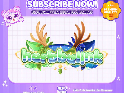 🌜Special Custom Cute Vtuber Logo Herbbalink by Nemuneko 🌹 aesthetic logo animation blue theme branding chibi emotes cute emotes design graphic design herbal illustration logo logo text space theme stardust twitch emotes ui vtuber logo yin yang