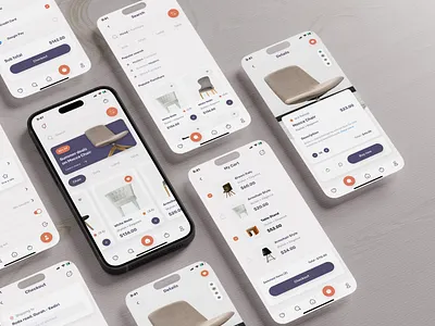 Furniture Shop Mobile App app cart chair ecommerce furniture home interior lamp mobile mobile app online shop product product detail profile search shopping sofa table ui uiux