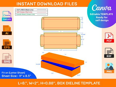 Toy Box, Gift Box 8x2x0.88 Inch Dieline box box die cut branding design dieline illustration packaging packaging design vector