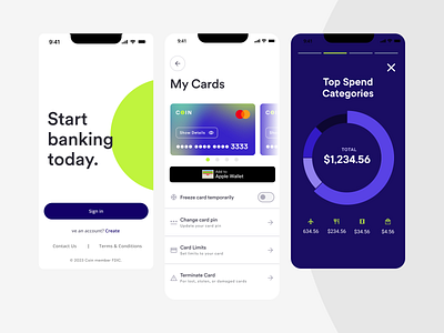 Final Design: Modern Dynamic Bank App Interface concepts data instagran stories savings goals.