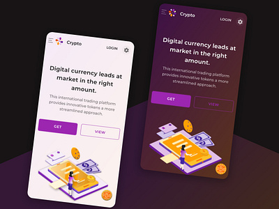 Cryptocurrency Mobile Landing Page 3d apps blockchain crypto cryptocurrency dark mode figma finance fintech homepage html ico illustration isometric landing page mobile apps nft trading ui ux