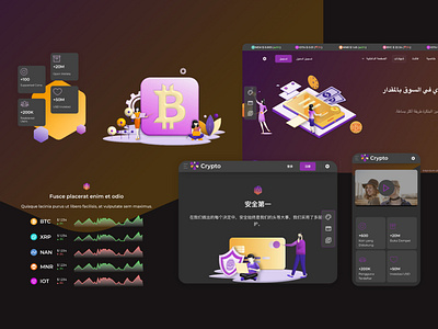 UI Components for Blockchain and Crypto Website 3d apps bitcoin blockchain character charts crypto cryptocurrency dark mode figma fintech html ico illustration landing page trading ui ui components ui kits ux